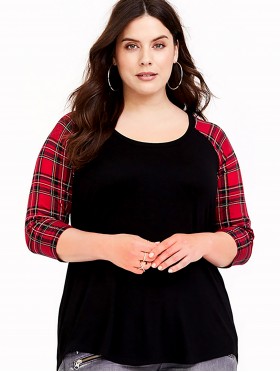 Tartan Plaid Contrast Jersey Knitted Top